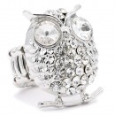 Rhodium Plated With Clear Crystal Owl Stretch Rings