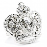 Rhodium Plated With Clear Crystal Crown Stretch Rings