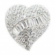 Rhodium Plated With Clear Crystal Heart Stretch Rings