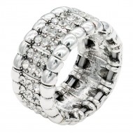 Rhodium Plated With Clear Crystal Stretch Rings