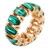 Gold Plated With Green Crystal Stretch Rings
