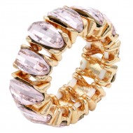 Gold Plated With Pink Crystal Stretch Rings