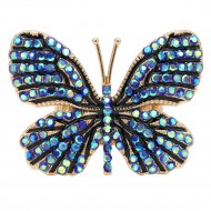 Gold Plated With Blue AB  Crystal Butterfly  Stretch Rings
