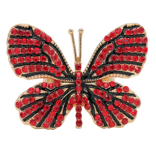 Gold Plated With Red Crystal Butterfly  Stretch Rings