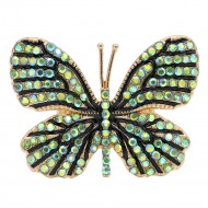 Gold Plated With Green AB  Crystal Butterfly  Stretch Rings