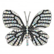 Rhodium Plated With AB Crystal Butterfly  Stretch Rings
