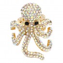 Gold Plated Octopus Stretch Rings with Clear Crystal