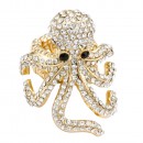 Gold Plated Octopus Stretch Rings with Coral Crystal