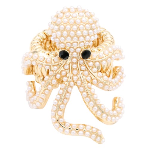 Gold Plated Octopus Stretch Rings with White Crystal