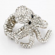 Rhodium Plated Octopus Stretch Rings with Clear Crystal