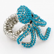 Rhodium Plated Octopus Stretch Rings with Turquoise Crystal