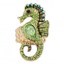 Antique Gold Plated with Emerald Green Crystal Seahorse Stretch Rings