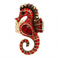 Antique Gold Plated with Red Crystal Seahorse Stretch Rings