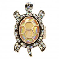 Antique Gold Plated with AB Crystal Turtle Stretch Rings