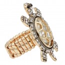 Antique Gold Plated with Clear Crystal Turtle Stretch Rings