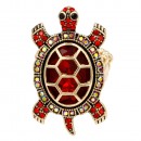 Antique Gold Plated with Red Crystal Turtle Stretch Rings