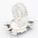 Antique Silver Plated with Aqua Crystal Turtle Stretch Rings