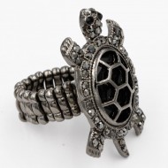 Gunmetal Plated with Hematite Crystal Turtle Stretch Rings