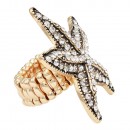 Antique Gold Plated with Clear Crystal Starfish Stretch Rings