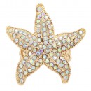 Antique Gold Plated with Clear Crystal Starfish Stretch Rings
