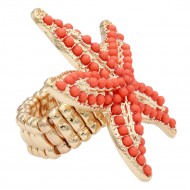 Gold Plated with Coral Crystal Starfish Stretch Rings