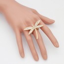 Gold Plated with Clear Crystal Dragonfly Stretch Rings
