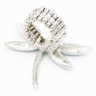 Rhodium Plated with Clear Crystal Dragonfly Stretch Rings