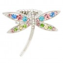 Rhodium Plated with Multi-Color Crystal Dragonfly Stretch Rings