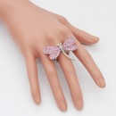 Rhodium Plated with Pink Crystal Dragonfly Stretch Rings