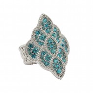Silver Plated with Aqua Crystal Stretch Rings