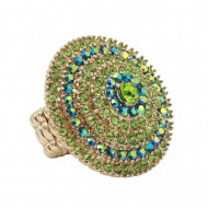 Gold Plated with Green Color Crystal Stretch Rings