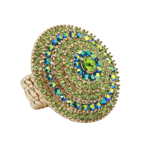 Gold Plated with Green Color Crystal Stretch Rings
