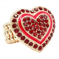 Gold Plated with Red Color Crystal Stretch Rings