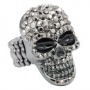 Rhodium Plated With Clear Black Crystal Skull Stretch Rings