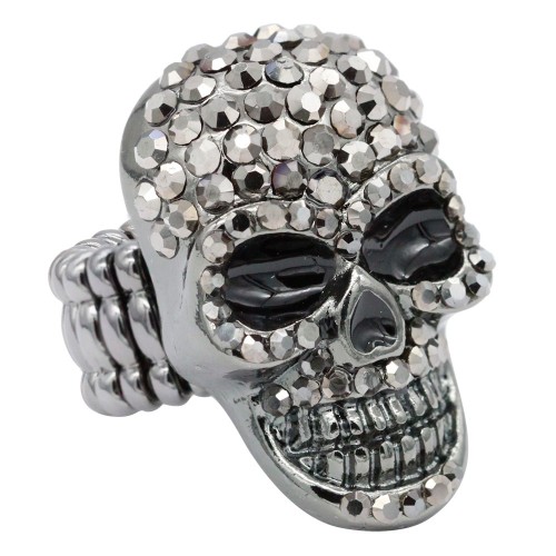 Black Plated With Hematite Crystal Skull Stretch Rings