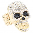 Rhodium Plated With Clear Crystal Skull Stretch Rings