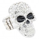 Rhodium Plated With Clear Black Crystal Skull Stretch Rings