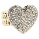 Rhodium Plated With AB Crystal Heart Stretch Rings