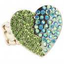 Rhodium Plated With Aqua Color Crystal Heart Stretch Rings