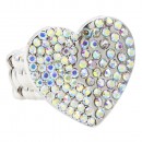 Rhodium Plated With Clear Crystal Heart Stretch Rings