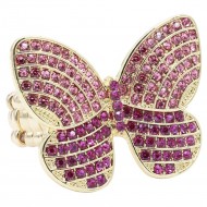 Gold Plated With Pink Color Crystal Butterfly Stretch Rings