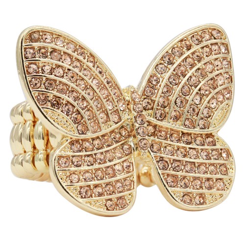 Gold Plated With Topaz Color Crystal Butterfly Stretch Rings