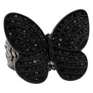 Black Plated With Jet Color Crystal Butterfly Stretch Rings