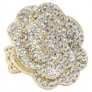 Gold Plated With Clear Crystal Rose Pave Stretch Rings