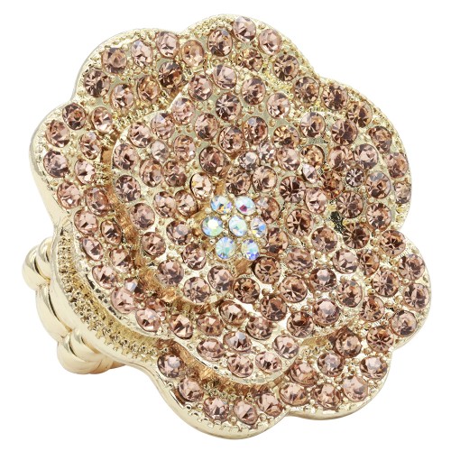 Gold Plated With Topaz Color Crystal Rose Pave Stretch Rings