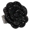 Black Plated With Jet Color Crystal Rose Pave Stretch Rings