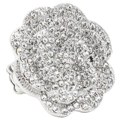 Rhodium Plated With Clear Crystal Rose Pave Stretch Rings