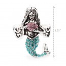 Rhodium Plated With Pink & Aqua Crystal Mermaid Stretch Rings