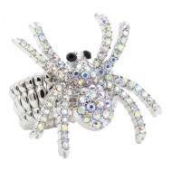 Rhodium Plated With AB Crystal Spider Stretch Rings