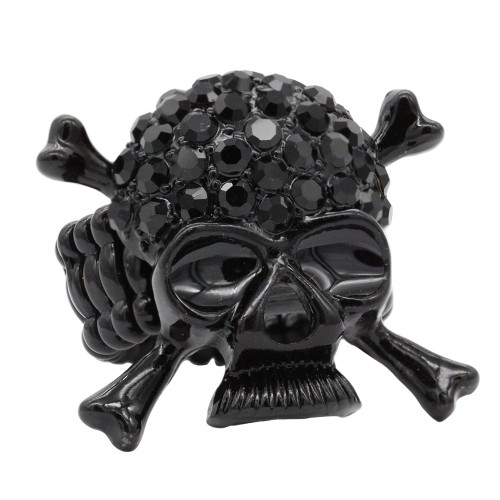 Jet Black Plated With Jet Crystal Skull Stretch Rings